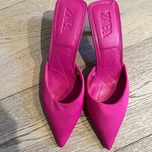 Zara Hot Pink Pointed-Toe Slip-On Mules